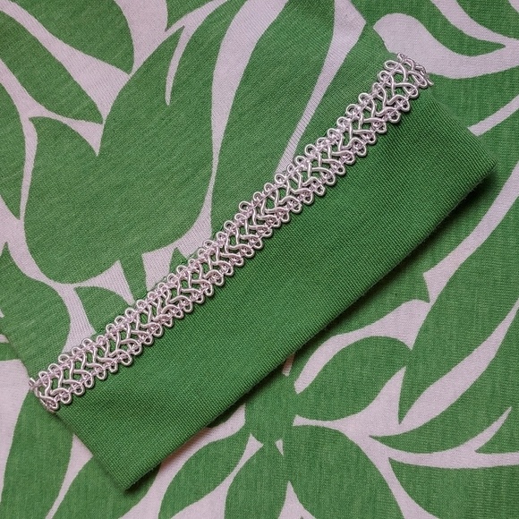 Charter Club Green & White Abstract Floral Cotton Crochet Trim Tunic Top Size M - Picture 6 of 8